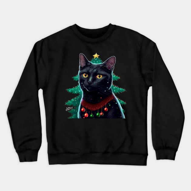 Meowy Christmas Black Cat Crewneck Sweatshirt by extraordinar-ia